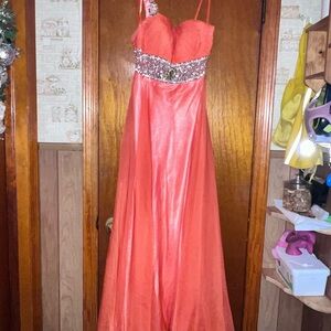 Vibrant coral prom dress - Dave & Johnny